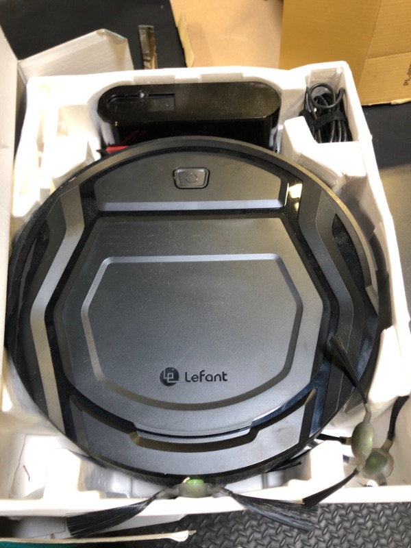 Photo 1 of Lefant Robot Vacuum Cleaner, 120 Mins Runtime, Compact Design, Low Noise, Powerful Suction, Wi-Fi/App/Voice Control, Self-Charging, Scheduled Cleaning, Ideal for Pet Hair and Hard Floors, M210 Black