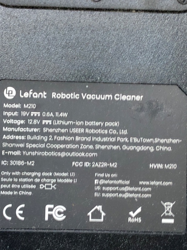 Photo 1 of Lefant Robot Vacuum Cleaner, 120 Mins Runtime, Compact Design, Low Noise, Powerful Suction, Wi-Fi/App/Voice Control, Self-Charging, Scheduled Cleaning, Ideal for Pet Hair and Hard Floors, M210 Black