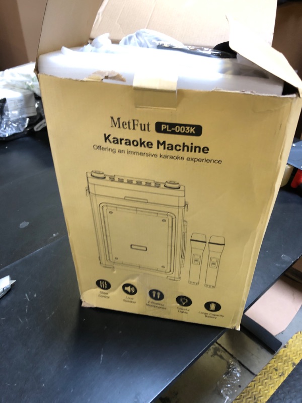 Photo 1 of Metfut Karaoke Machine for Adults with 2 Wireless Microphones & Guitar Input, Professional Bluetooth 5.3 Speaker, Portable Wooden Karaoke PA System with Bass/Treble Adjustable for Backyard, Home Party
