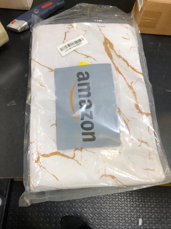 Photo 1 of misaya Rectangle Waterproof Vinyl Table Cloth, Wipeable Tablecloth with Flannel Backing, Plastic Table Cover for Dinner, Picnic, Indoor and Outdoor (White Gold Marble, 60" x 120")