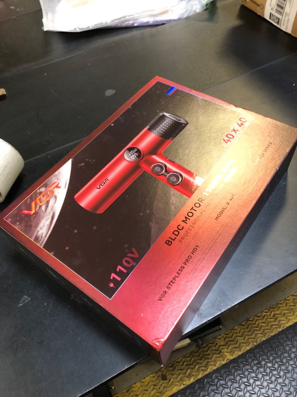 Photo 1 of VGR 401 Negative Ionic Hair Dryer, Professional BLDC Motor Blow Dryer for Fast Drying, LED Display Low Noise Thermo and RPM-Control Hairdryer, Travel with Magnetic 1 Diffuser & 2 Nozzle, Red