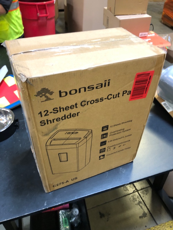 Photo 1 of Bonsaii 12-Sheet Cross Cut Paper Shredder, 5.5 Gal Home Office Heavy Duty Shredder for Paper, Credit Card, Mail, Staples, with Transparent Window, High Security Level P-4 (C275-A)