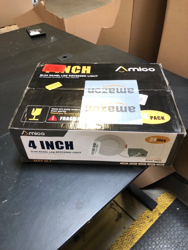 Photo 1 of Amico 24 Pack 4 Inch 5CCT Ultra-Thin LED Recessed Ceiling Light with Junction Box, 2700K/3000K/3500K/4000K/5000K Selectable, 10W Eqv 60W, Dimmable Can Light, 800LM High Brightness Downlight - ETL&FCC