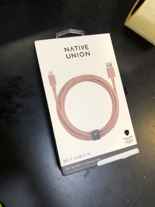 Photo 1 of Native Union Belt Cable XL - 10ft Ultra-Strong Reinforced [MFi Certified] Durable Lightning to USB Charging Cable with Leather Strap Compatible with iPhone 14, iPhone 13, iPhone 12 and Earlier (Rose)