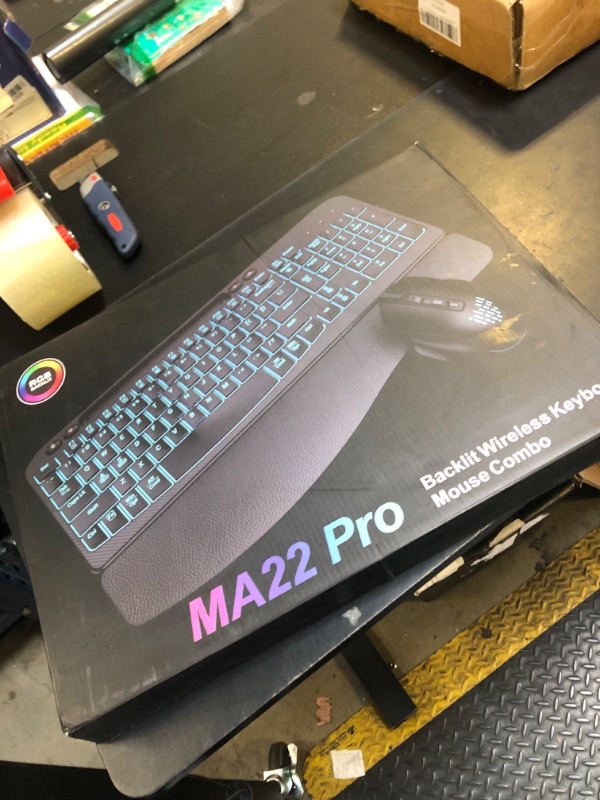 Photo 1 of SABLUTE Wireless Keyboard and Mouse Combo - Ergonomic Wave Keyboard with Soft Leather Wrist Rest, Phone Holder, Rechargeable, RGB Backlit Mouse, Full-Size Set for Windows/Mac/Computer (Black)