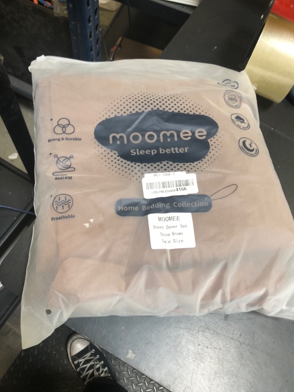 Photo 1 of MooMee Bedding Duvet Cover Set 100% Washed Cotton Linen Like Textured Breathable Durable Soft Comfy (Solid Cocoa Brown, Twin 68"x90")
