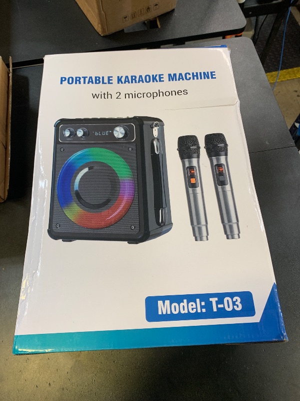 Photo 1 of VOSOCO Karaoke Machine, Portable Bluetooth Karaoke Speaker with 2 Wireless Microphones, PA System for Adults Kids with LED Lights, Supports FM/AUX/USB/TF for Home Party