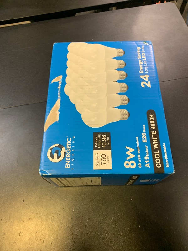 Photo 1 of ENERGETIC SMARTER LIGHTING 24-Pack A19 LED Light Bulbs 60 Watt Equivalent, Cool White 4000K, E26 Medium Base, Non-Dimmable LED Light Bulb, ETL Listed