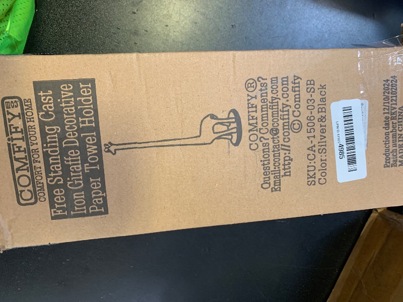 Photo 1 of Giraffe Paper Towel Holder for Kitchen or Decorative Toilet Paper Stand for Bathroom - Unique Antique, Vintage, Whimsical Animal Design Roll Dispenser for Home Decor - Silver with Black