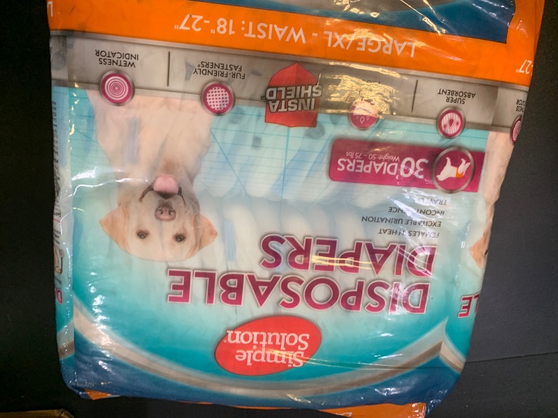 Photo 1 of Simple Solution Disposable Dog Diapers, Female Dog Diapers, Puppy Potty Training, Incontinence and Heat Cycle Protection, Large Diapers for Dogs, 18-27 Inch Waist, 30 CountLPNO406987719
