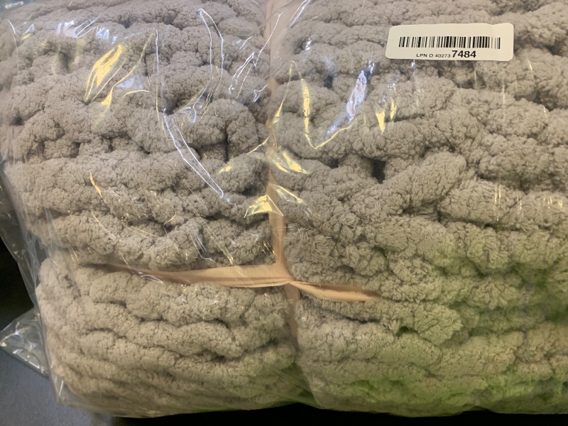Photo 1 of Chunky Knit Blanket Throw 48"*71", Hand Knitted Warm Chenille Throw Blanket, Home Decor Soft Thick Yarn Cable Knit Blanket,Soft Breathable Fleece Banket Christmas for Couch Bed Sofa Best Gift (Gray)