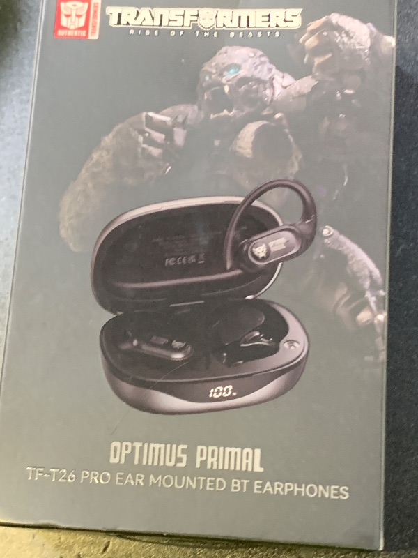 Photo 1 of Transformers Over The Ear Earbuds Wireless Bluetooth 5.4 LED Power Display Earbuds with Earhooks 65H Playtimes Deep Bass IPX5 Waterproof Ear Buds for Sports/Workout, TF-T26 Optimus Prime