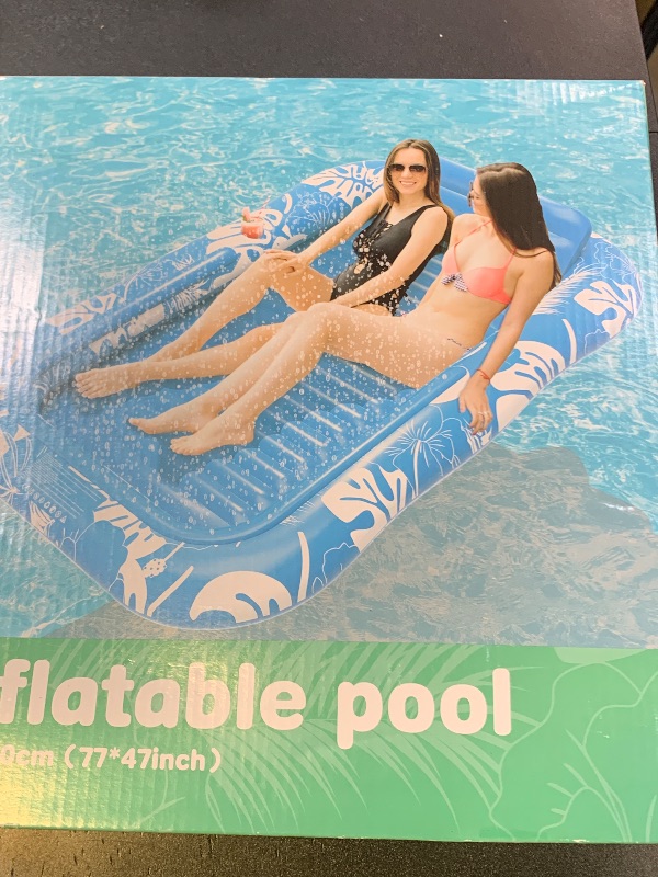Photo 1 of Inflatable Tanning Pool Lounger Float with Sprinkler, 77" x 48" Pool Floats Adult with Pillow, 6 in 1 Suntan Tub Raft Floatie with Drink Holder Sunbathing Water Lounge