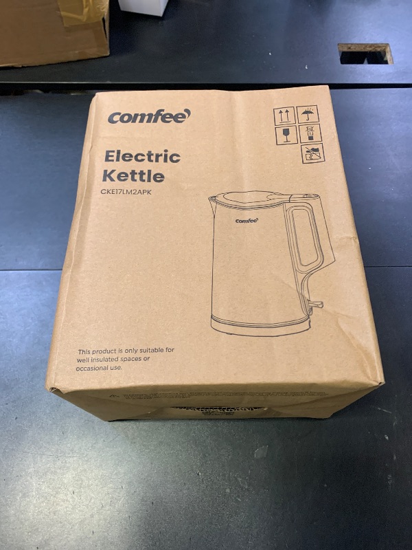 Photo 1 of COMFEE' 1.7L Double Wall Electric Tea Kettle and Kettle Water Boiler, 100% Stainless Steel Interior & Lid & Spout, Two-Level Wide Open Lid, 1500W Fast Boiling, Auto-Off and Boil-Dry Protection