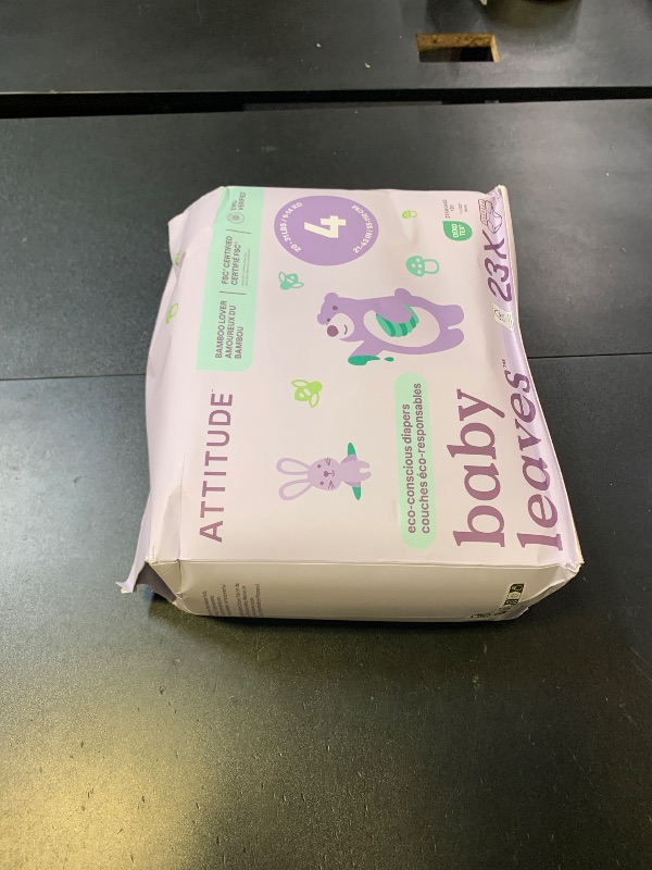 Photo 1 of ATTITUDE Eco-Conscious Disposable Diapers, EWG Verified, Size 4 (20-31 lbs), Ultra Absorbent for Baby, Vegan & Plant-Based, 23 Count