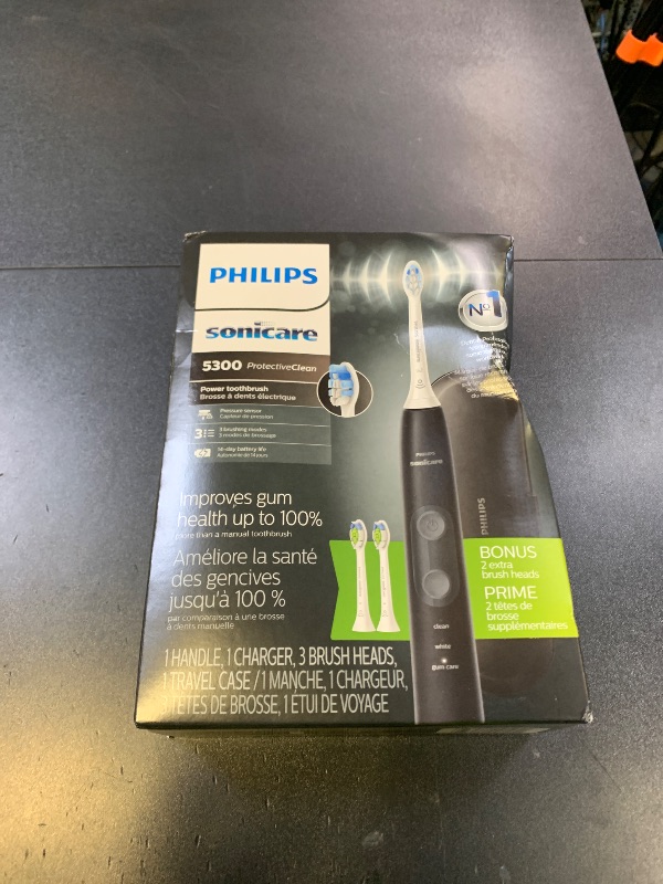 Photo 1 of Philips Sonicare ProtectiveClean 5300 Rechargeable Electric Toothbrush, with Pressure Sensor, 3 Cleaning Modes, SmarTimer and QuadPacer, with 2 Bonus Brush Heads, Travel Case, Black, Model HX6423/34
