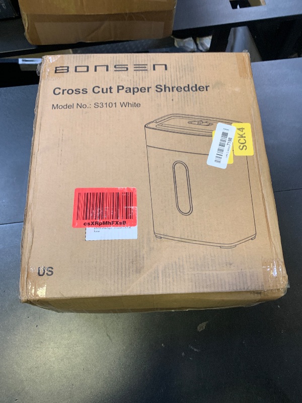 Photo 1 of BONSEN Shredders for Home Office, 8-Sheet Cross Cut Credit Card Shredder, Small Paper Shredder for Home Use with 4 Gal Bin, P-4 High Security Level, White (S3101-W)