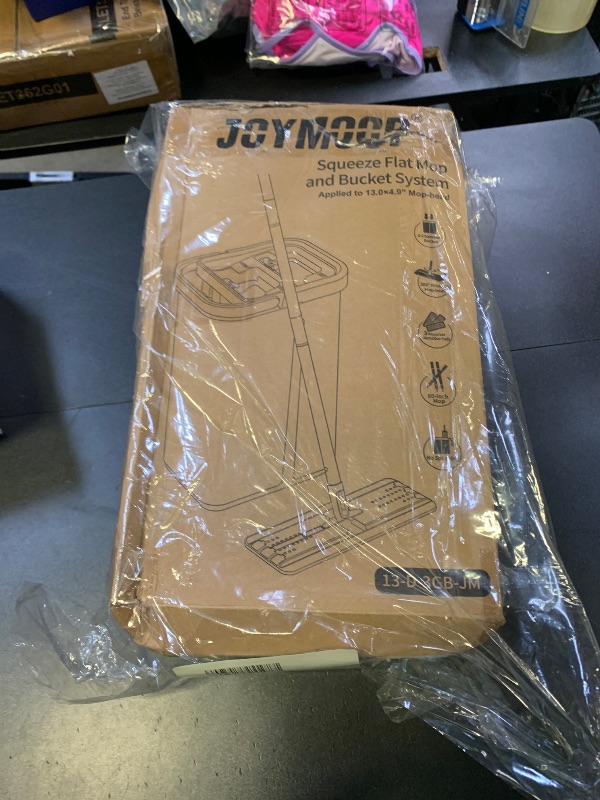 Photo 1 of JOYMOOP Mop and Bucket with Wringer Set, Hands Free Flat Floor Mop and Bucket, 60" Mop with 3 Reusable Microfiber Pads, Wet and Dry Use, Floor Cleaning System