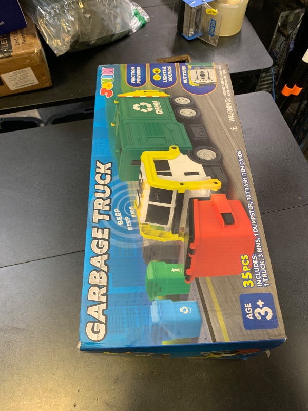 Photo 1 of JOYIN Large Friction Powered Garbage Truck Toy Set, Includes Dumpster, Trash Bins, and Learning Cards for Kids, Boy Toys Birthday Gift for Boys Girls Kids Toddler Gift for Christmas