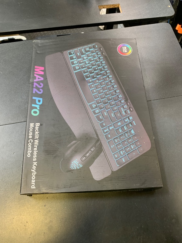 Photo 1 of SABLUTE Wireless Keyboard and Mouse Combo - Ergonomic Wave Keyboard with Soft Leather Wrist Rest, Phone Holder, Rechargeable, RGB Backlit Mouse, Full-Size Set for Windows/Mac/Computer (Black)