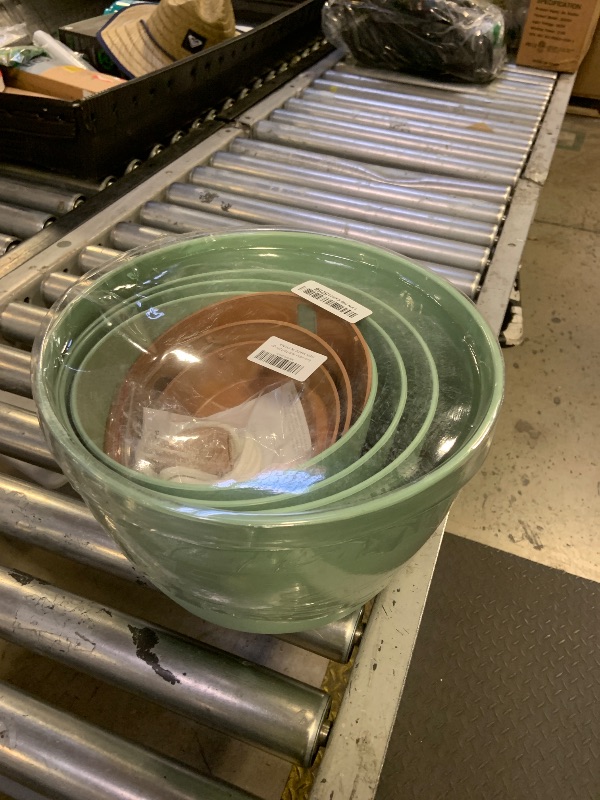 Photo 1 of 12/10/9/8 inch Self Watering Pots with Visual Water Window, Extra Large Self Watering Plant Pot with Drainage Holes and Saucers, Green Flower Pots for Indoor Plants