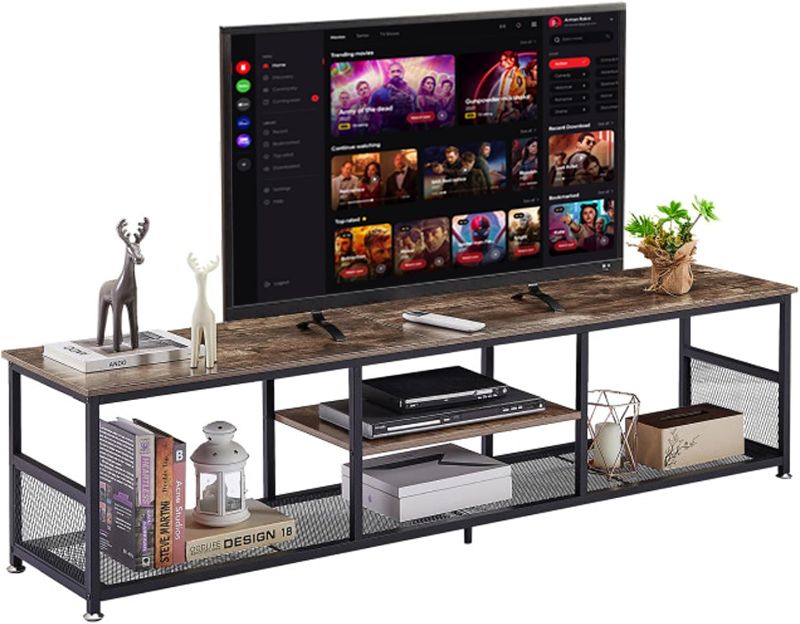 Photo 1 of Industrial TV Stand Television Cabinet 3-Tier Console with Open Storage Shelves 75 in. Brown