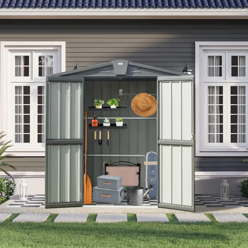 Photo 1 of Domi Outdoor Storage Shed Metal Garden Shed with Galvanized Steel Frame for Tools,Outdoor Storage Cabinet with Lockable Door
