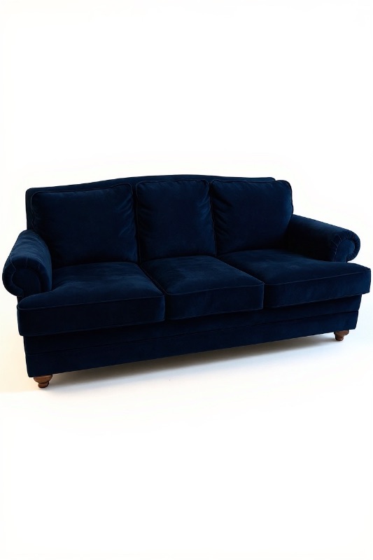 Photo 1 of 7’ LA-Z-BOY NAVY BLUE SOFT VELVET SOFA