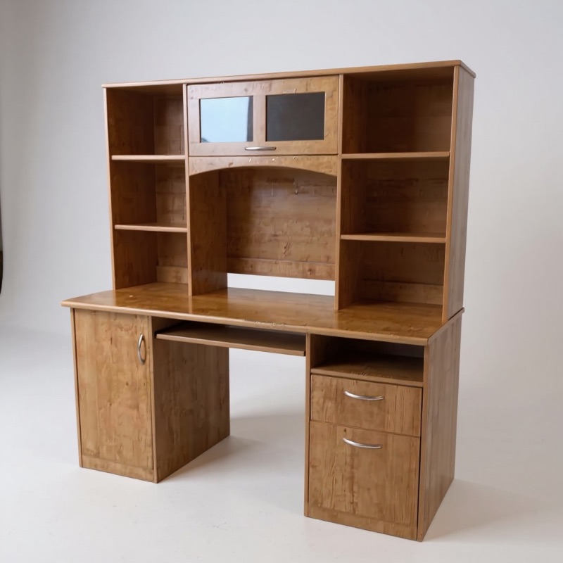 Photo 1 of PRESSED OAK WOOD COMPUTER DESK W HUTCH 56” x 23” H30”