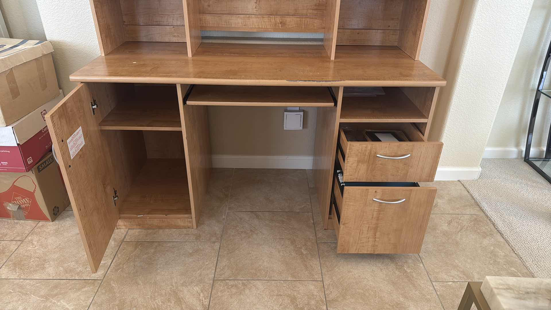 Photo 1 of PRESSED OAK WOOD COMPUTER DESK W HUTCH 56” x 23” H30”