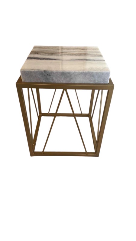 Photo 1 of HEAVY GOLD METAL W MARBLE TOP ACCENT TABLE 16” x 16” H21”