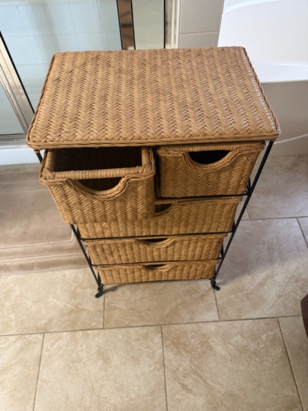 Photo 1 of 4D CONCEPT 5 DRAWER WICKER STORAGE UNIT W BLACK METAL FRAME 19” x 13” H33”