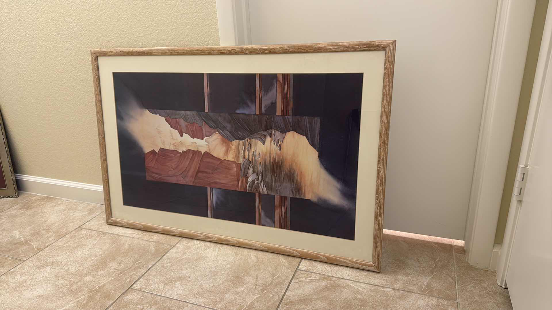 Photo 1 of OAK FRAMED "ABSTRACT EARTH TONE" ARTWORK 42” x 27”