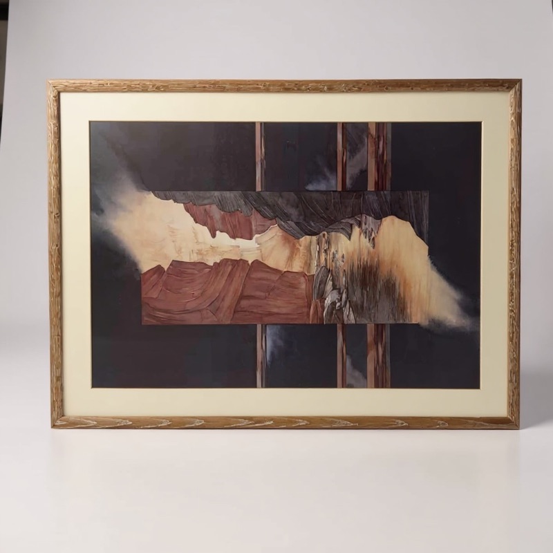 Photo 1 of OAK FRAMED "ABSTRACT EARTH TONE" ARTWORK 42” x 27”