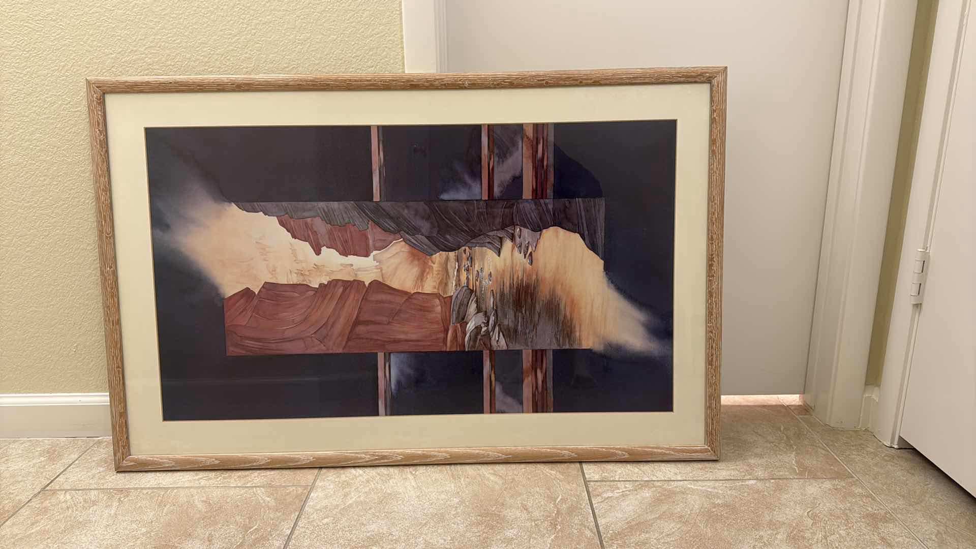 Photo 1 of OAK FRAMED "ABSTRACT EARTH TONE" ARTWORK 42” x 27”