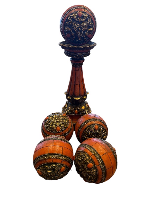 Photo 1 of ORNATE VINTAGE CANDLE HOLDER W 5 MATCHING DECORATIVE ORB BALLS