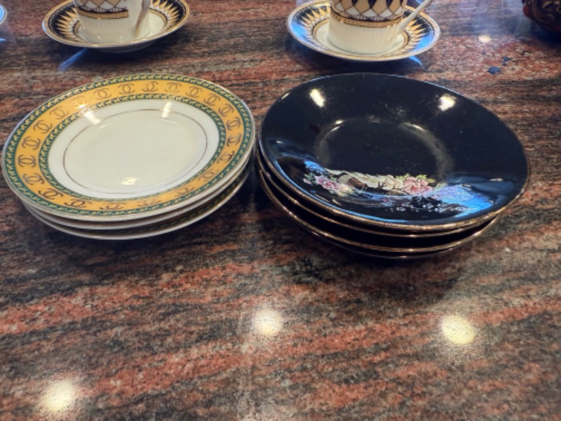 Photo 1 of NIB 12 PC PORCELAIN COFFEE SET W. ADDITIONAL COFFEE SETS & PLATES