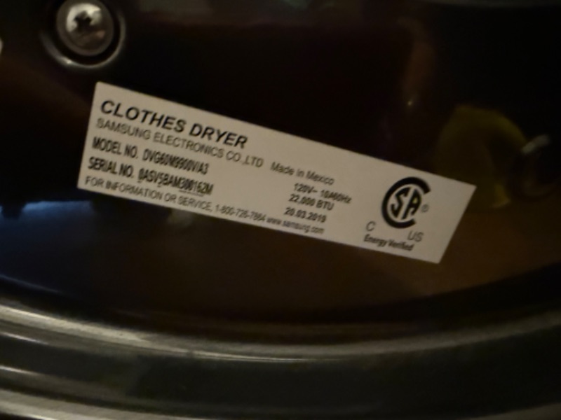 Photo 1 of SAMSUNG BLACK  & STAINLESS STEEL GAS FRONT LOAD DRYER