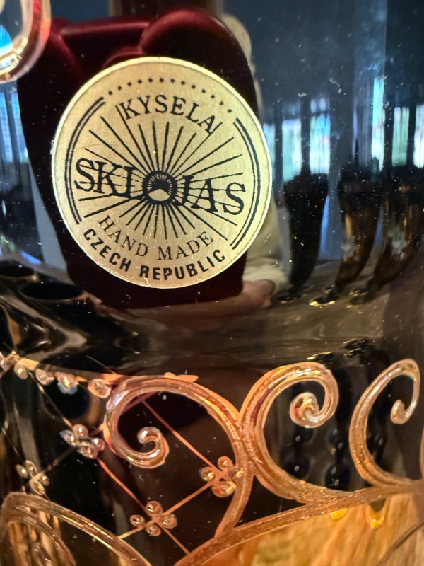 Photo 1 of HANDMADE KYSELIA BOHEMIAN CZECH REPUBLIC COBALT BLUE W GOLD ACCENT PITCHER & 6 DRINKING GLASSES