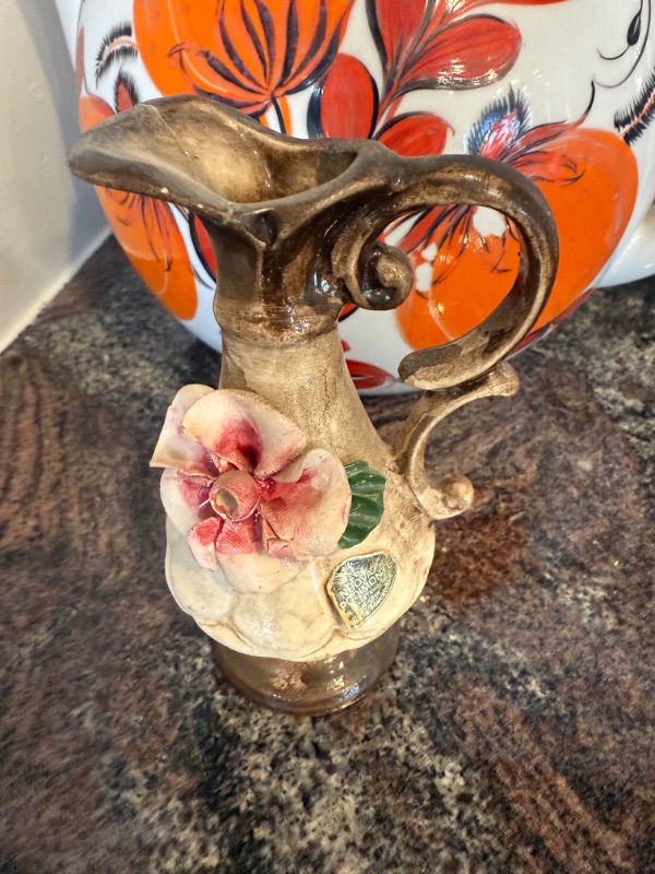 Photo 1 of CERAMIC FLORAL TEA POT, VASE & VINTAGE CREAMER