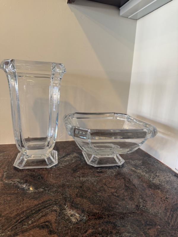 Photo 1 of 2-HEAVY GLASS VASES & BOWL