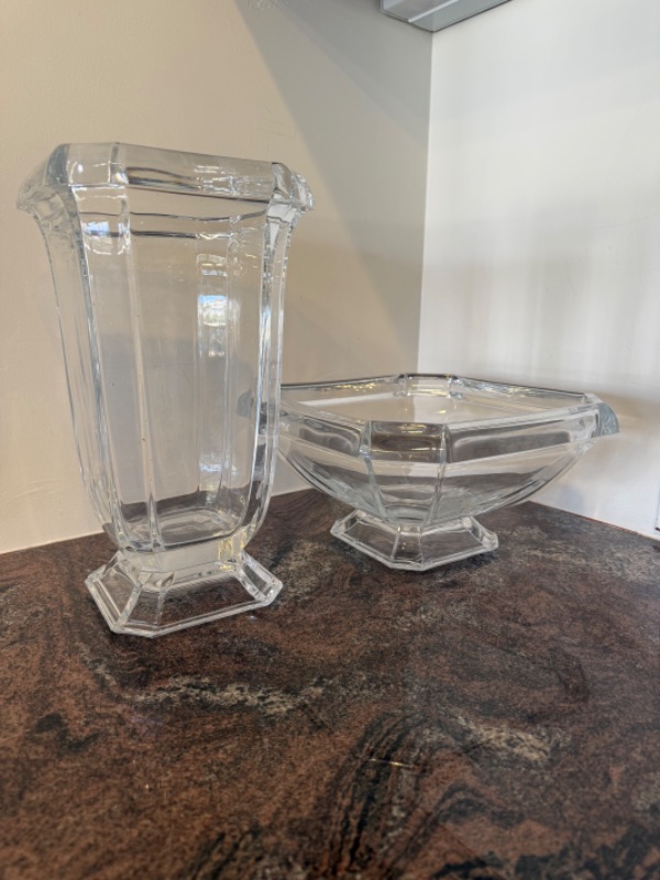 Photo 1 of 2-HEAVY GLASS VASES & BOWL