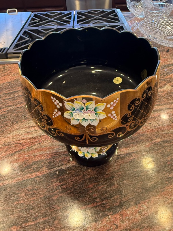 View 6 of SLAVIA BOHEMIAN CRYSTAL FOOTED COBALT BLUE W GOLD ACCENT  BOWL/VASE D10" H 8"