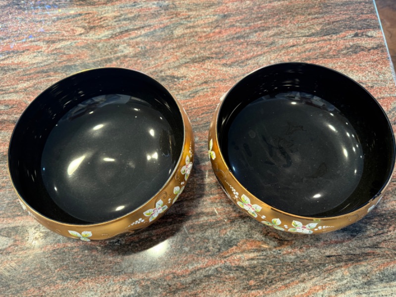 Photo 1 of 2-SLAVIA BOHEMIAN CRYSTAL COBALT BLUE W GOLD ACCENT BOWLS