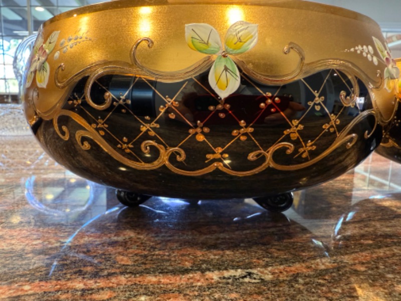 Photo 1 of 2-SLAVIA BOHEMIAN CRYSTAL COBALT BLUE W GOLD ACCENT BOWLS