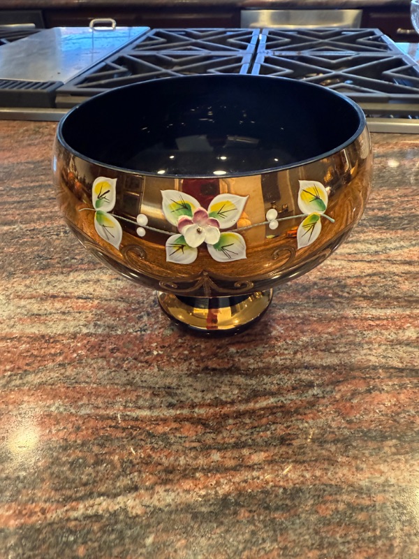 Photo 1 of HANDMADE BOHEMIAN CZECH CRYSTAL COBALT BLUE W GOLD ACCENT FOOTED BOWL