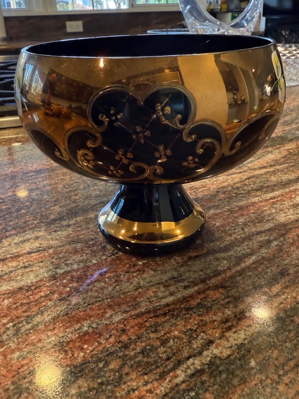 Photo 1 of HANDMADE BOHEMIAN CZECH CRYSTAL COBALT BLUE W GOLD ACCENT FOOTED BOWL