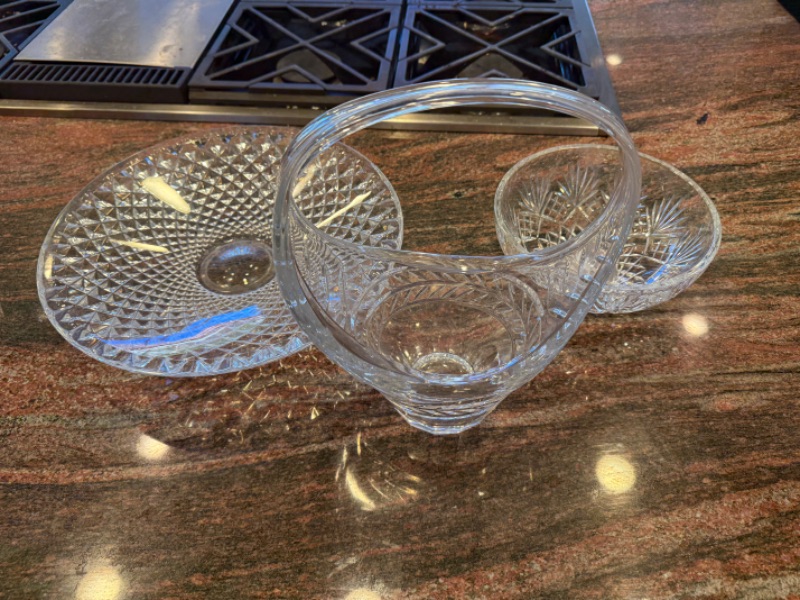Photo 1 of 3-CRYSTAL SERVING BOWLS & BASKET