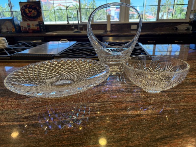 Photo 1 of 3-CRYSTAL SERVING BOWLS & BASKET