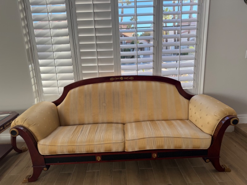 Photo 1 of VERSACE-STYLE SOLID WOOD W GOLD TRIMMING SOFA 91”x33”